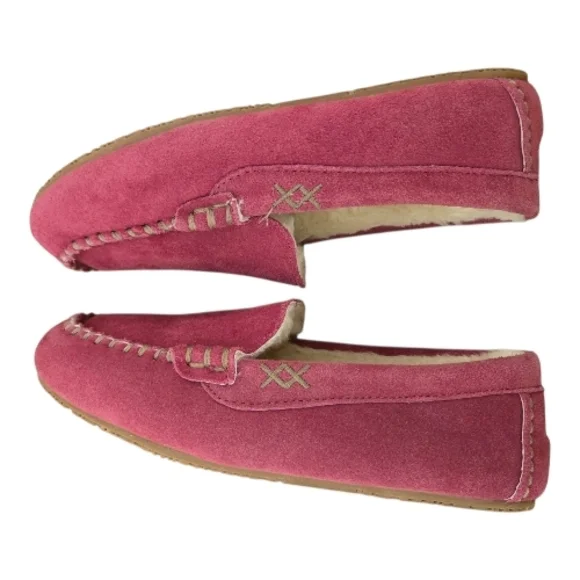 Lands' End Fuchsia Suede Kids Mocassin Slippers Youth 13.5 - Picture 6 of 7